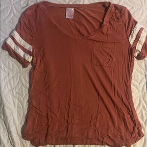 Women's Rust V-Neck Top with White Stripes
